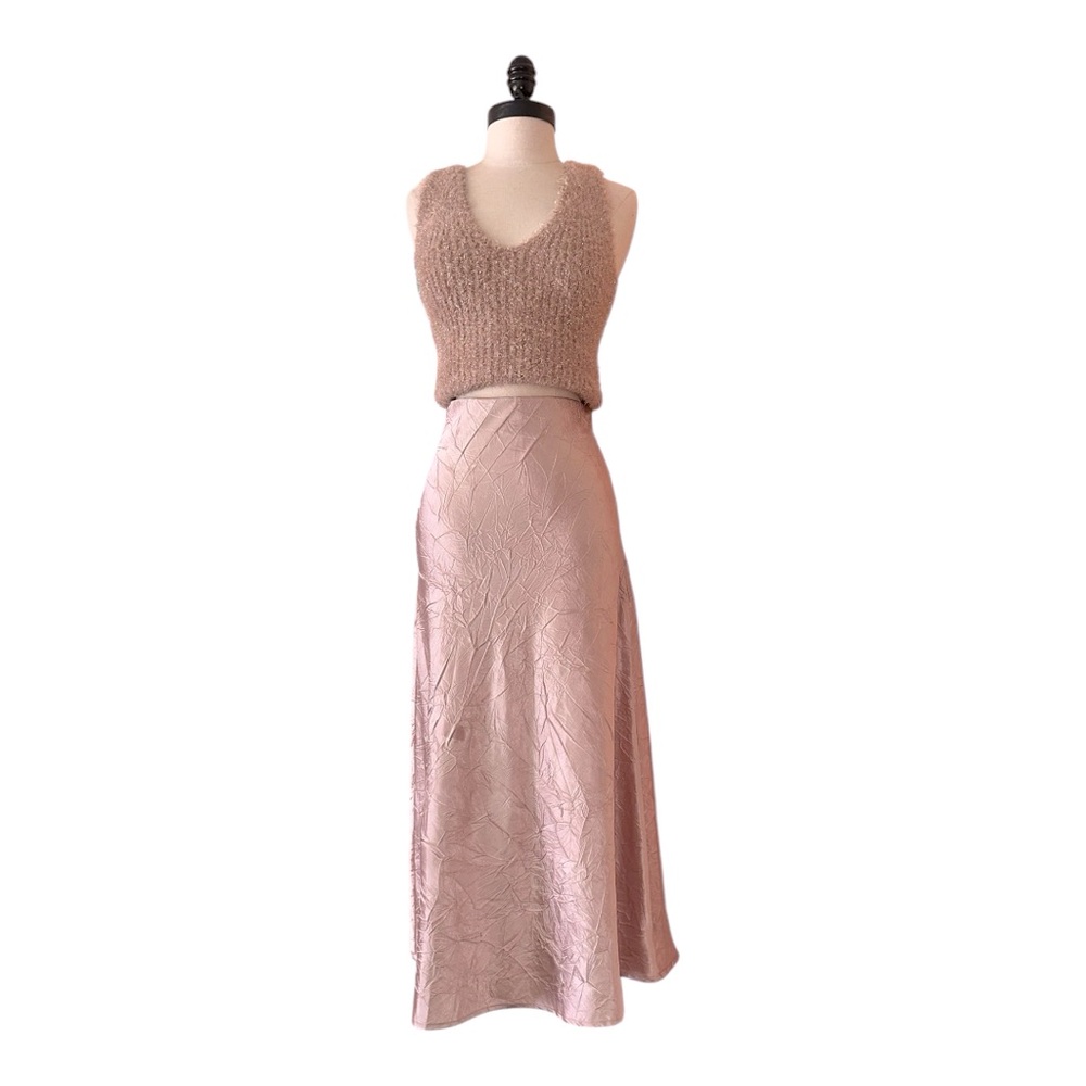 Satin Embossed Texture Mermaid Maxi Skirt Champagne color size M